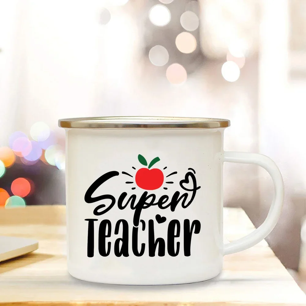 Teacher's Day Drink Juice Coffee Cup Super&Bast Teacher Enamel Mugs  Cocoa Milk Beer Handle Mug Best Original Teacher's Gift