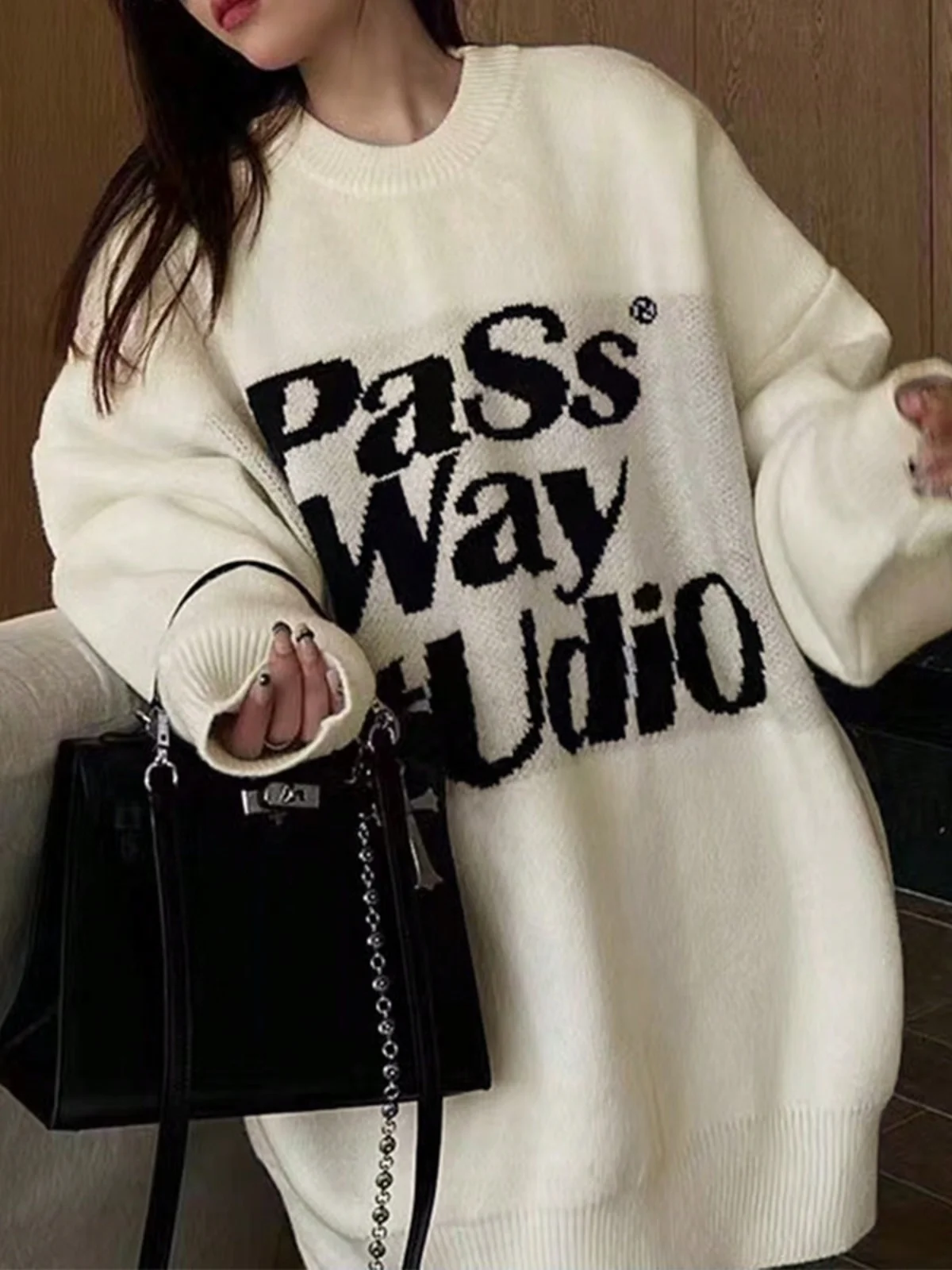 Dongda Gate الخريف إلكتروني التطريز جولة Ne Long Sve فضفاض كسول Sle منتصف طول هوديي المرأة الدافئة الحرارية محبوك S... #2