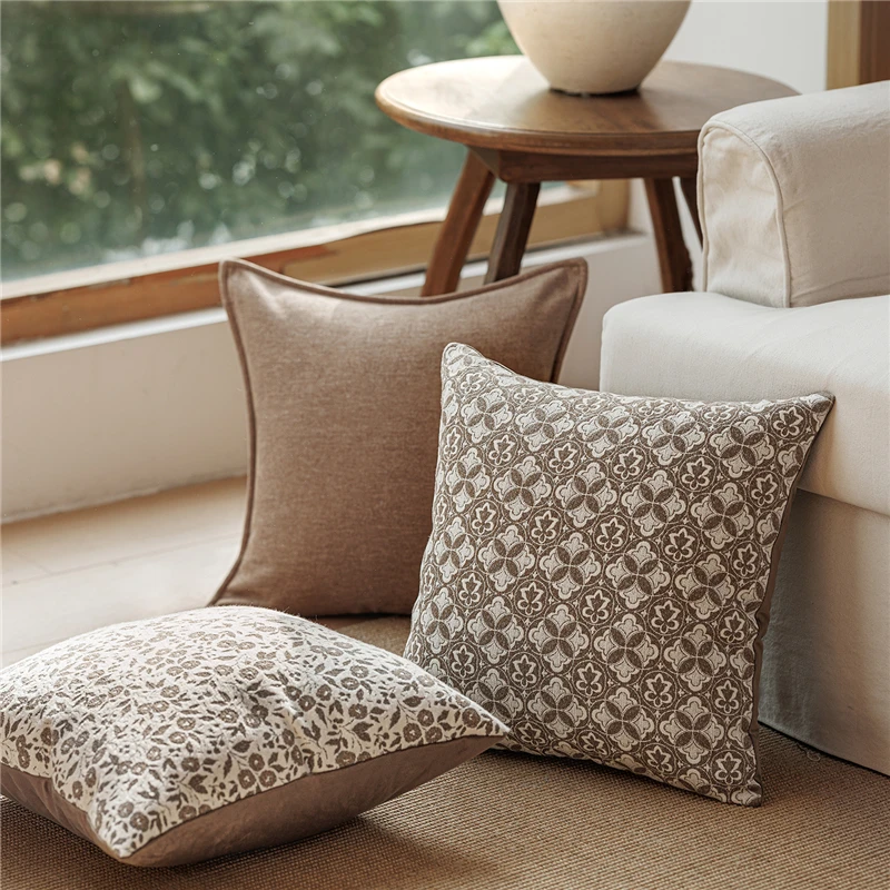 45X45CM French vintage Throw Pillow Cover brown Stamping Waist Cushion Cover Decor Home Decorative Pillowcase