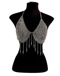 2024 Tapered fringe pendant metal chain stitching combination top small vest body chain