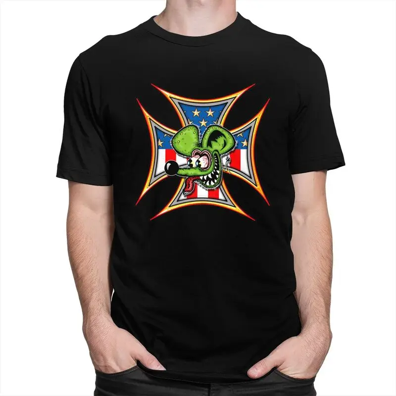 Custom Anime Cartoon Rat Fink Tshirt for Men Short Sleeves Leisure T Shirt Fashion T-shirts Pure Cotton Tees Gift