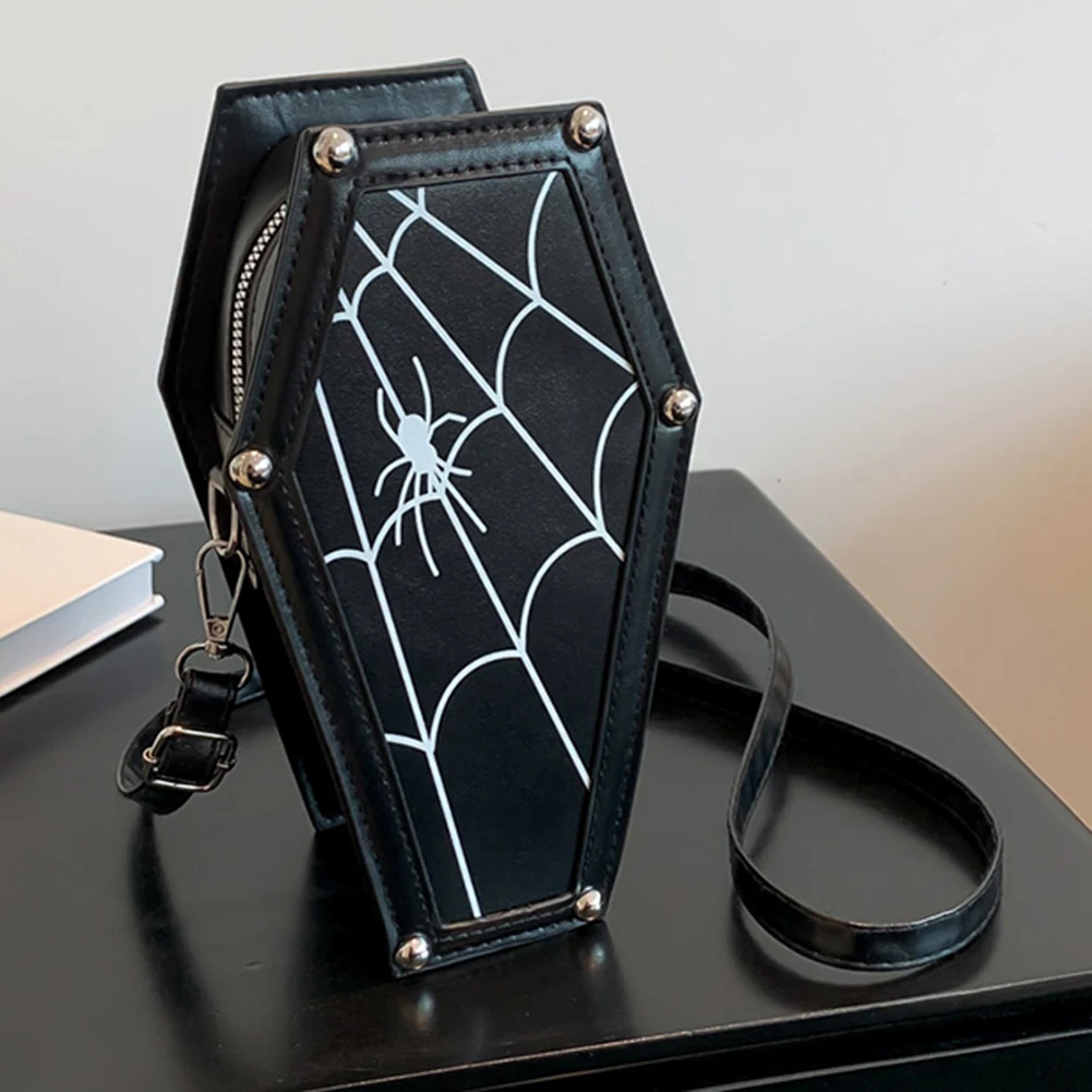 Kobiety trumna tornister torebka gotycka torba na ramię PU skóra kształt czaszki etui na telefon komórkowy Y2K torby Crossbody Halloween wszechstronna torba — zdjęcie 3