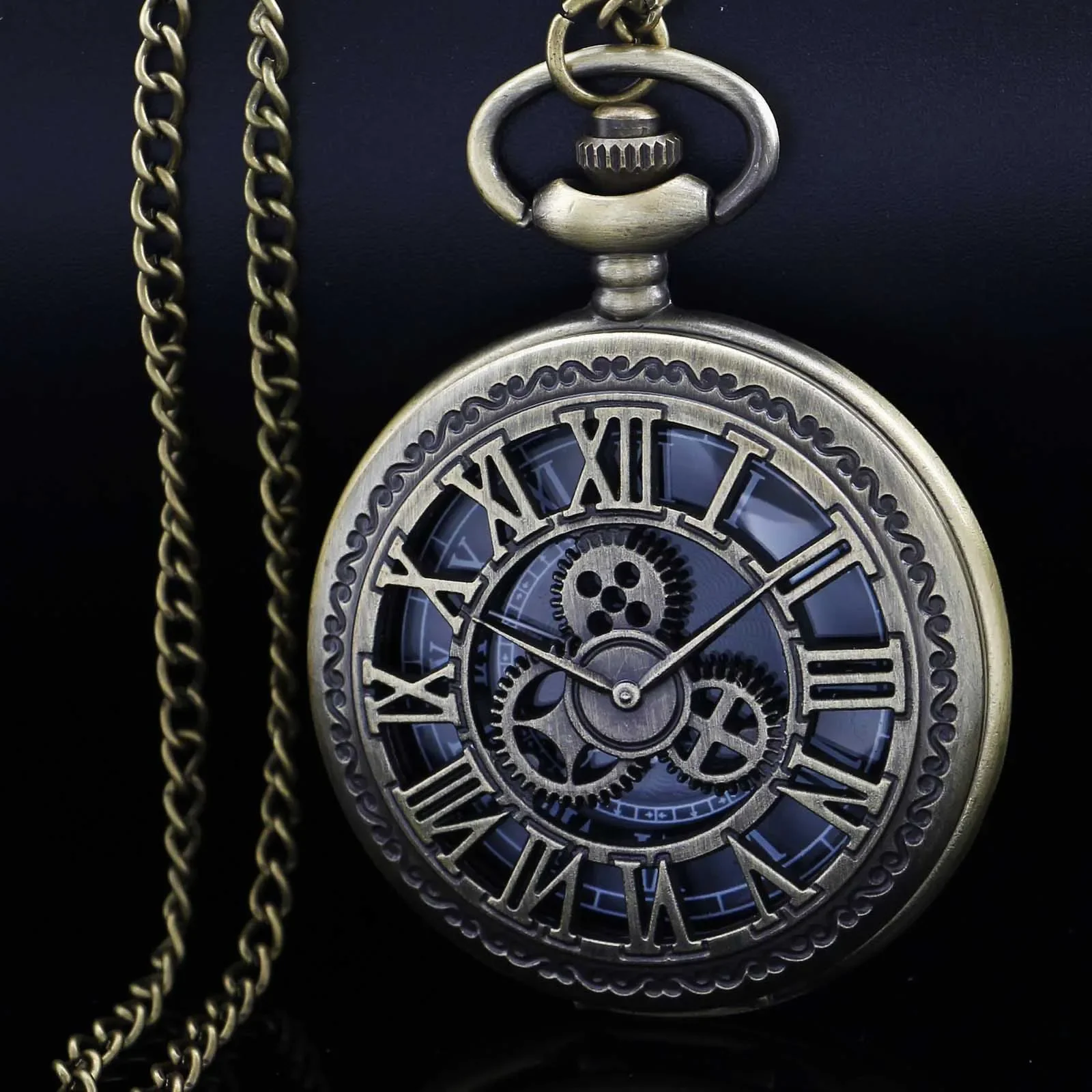 Steampunk النحاس خمر الجوف والعتاد ريترو كوارتز ساعة الجيب رجل خمر قلادة جيب فوب ساعة هدية رائعة