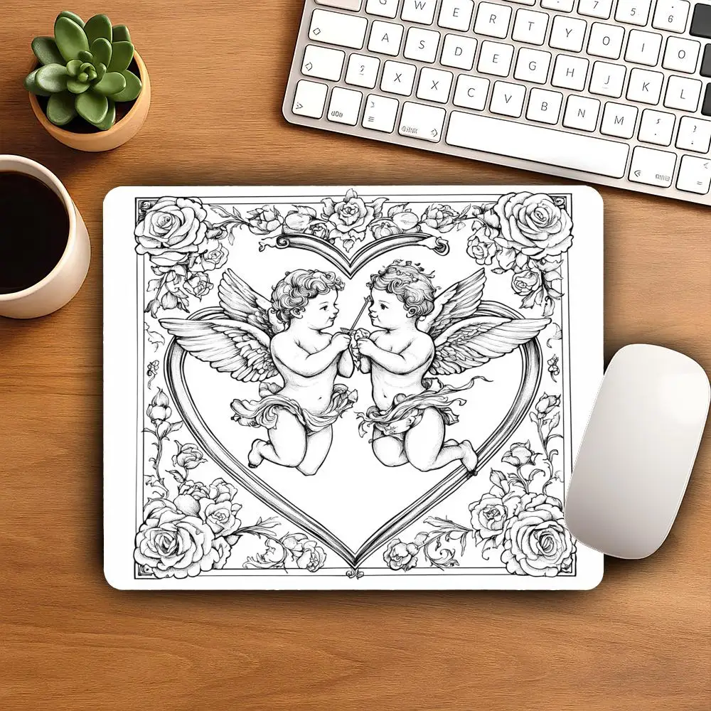 HYBXAXC Vintage Angel Cupid Rose Line Gothic Romantic Aesthetic Small Mouse Pad Desktop Computer Keyboard Wireless Boy Girl Gift