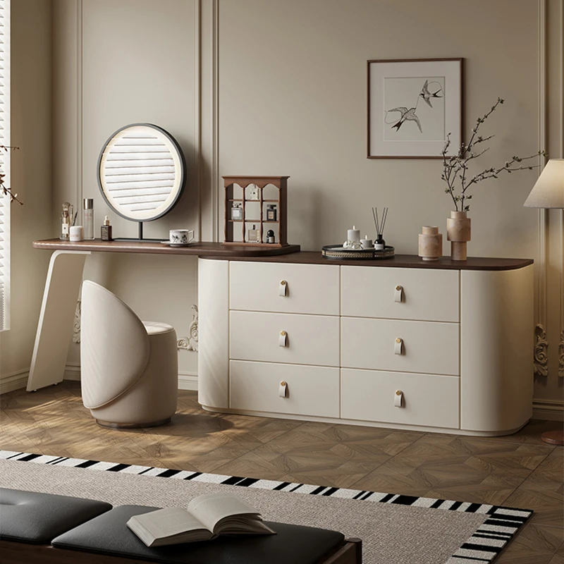 Nordic Wooden Dresser White Cabinet Integrated Design Modern Storage Vanity Mirrors Luxury Tocador Maquillaje Furniture Home