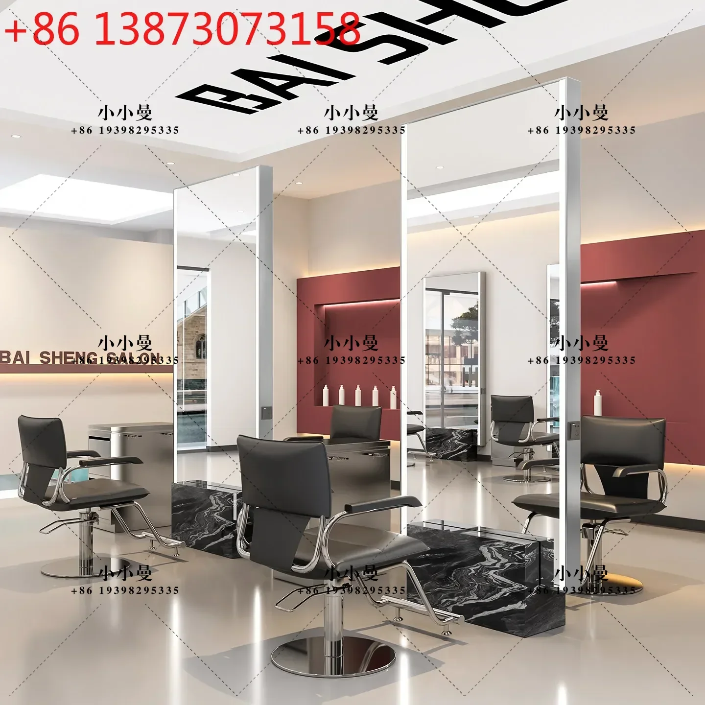 Internet celebrity barber shop marble mirror table hair salon perm mirror light luxury hair cutting floor mirror
