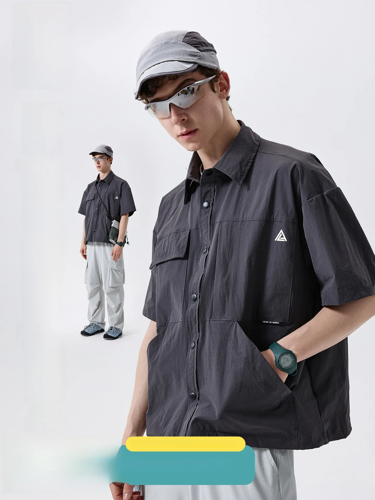 LAZY DAY Outdoor Climbing Men's Loose Fit Short Sleeve Shirt Quick Dry Breathable UV Protection Windproof Hiking Workwear Shirt