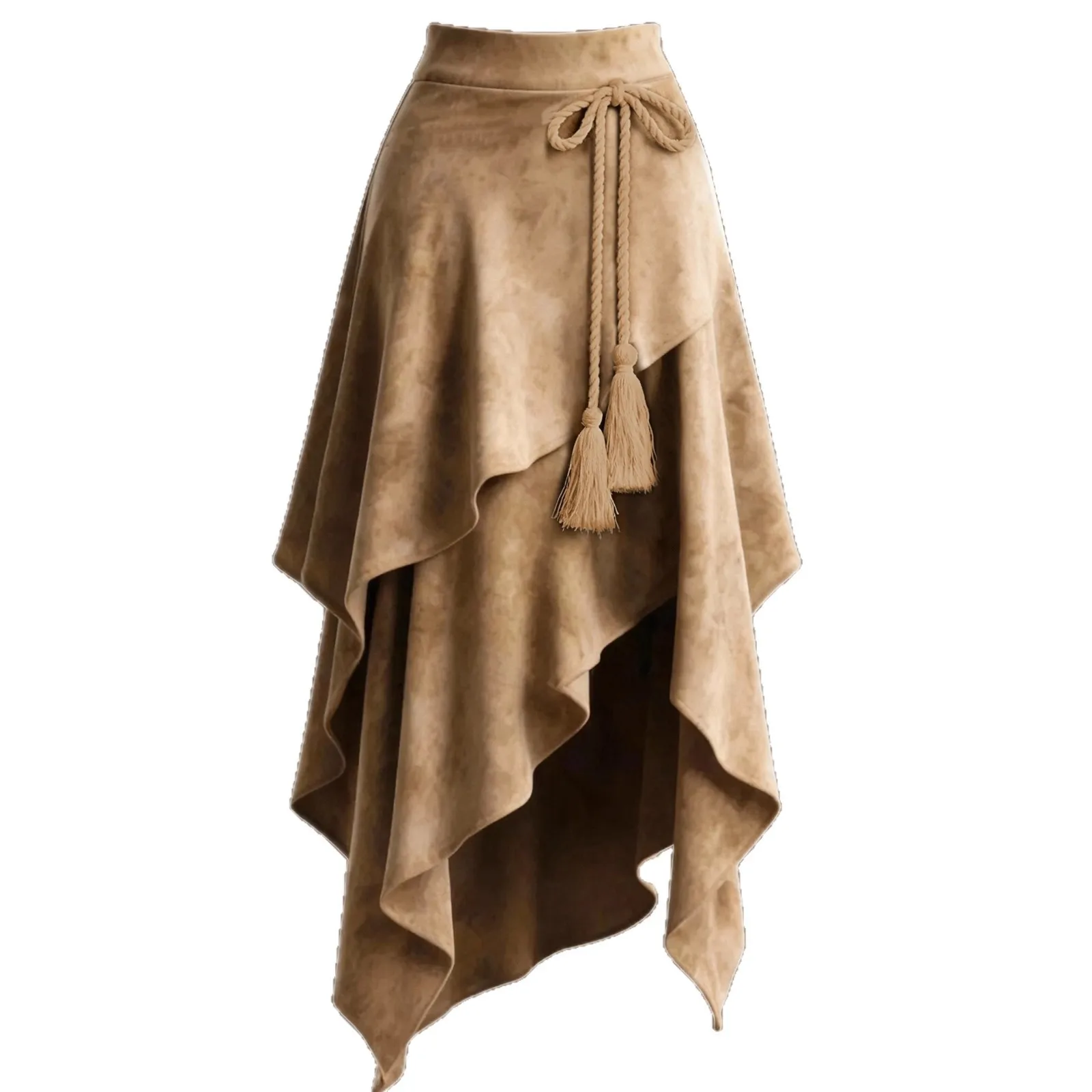 Retro Western Style Women's Skirt with Tassel And Strap Suede Fabric Irregular Hemline Half-length Cross-Border Design