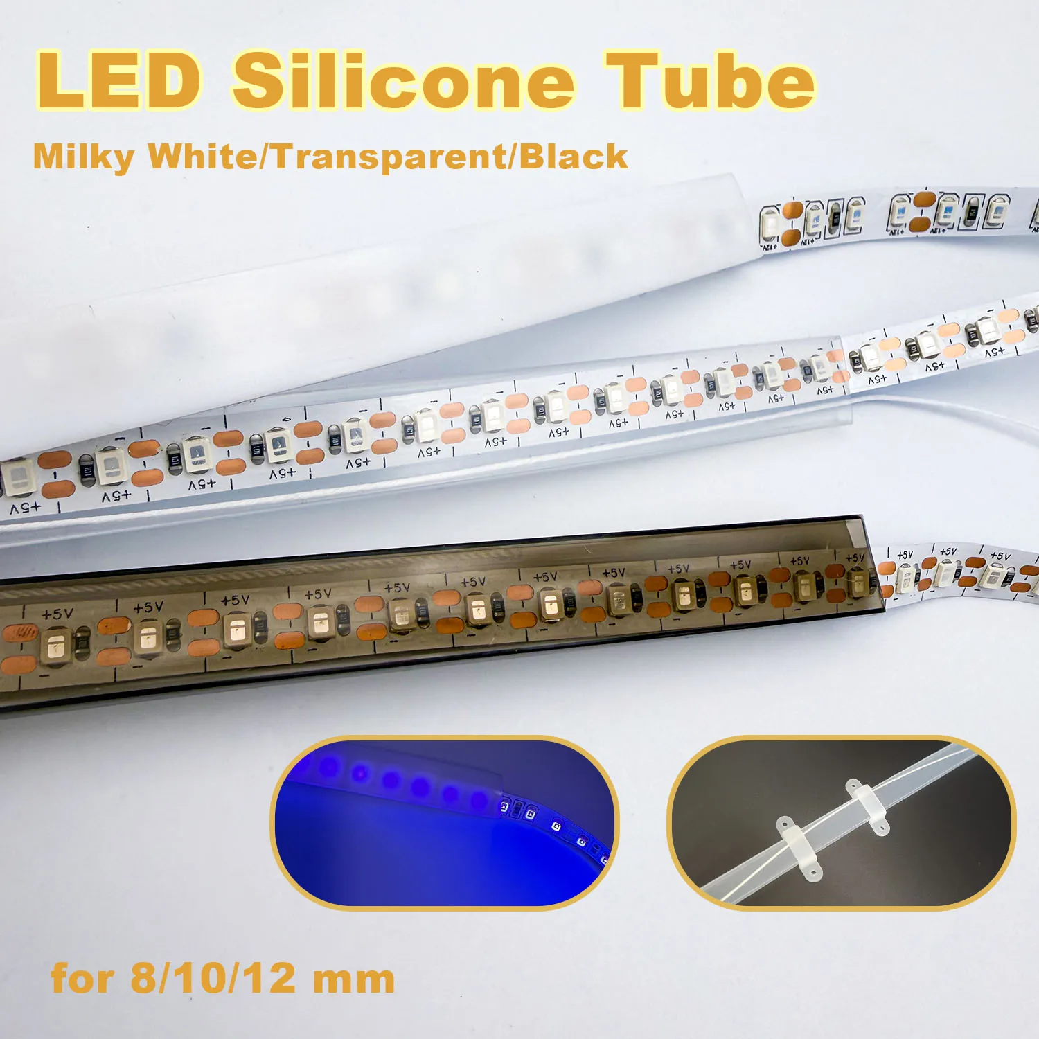 Silicone Tube Flexible Protection Cover Transparent/Milky White/Black Waterproof 2835 5050 1210 LED  For 8-12mm Led Light Strip