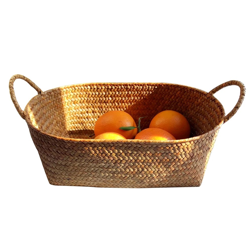 

Woven Baskets Straw Storage Box Durable Kitchen Bedroom Decor Fruit Snack Holder Rattan Container Natural Style Home Storage
