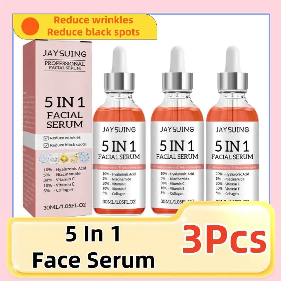 

3Pcs 30ml 5 In 1 Face Serum Moisturizing Hyaluronic Acid Anti Wrinkle Aging Vitamin C Whitening Facial Serum Shrink SkinCare