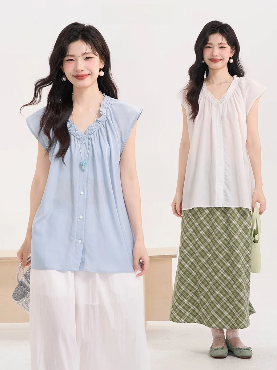 

Sweet Sle Heme Salted Caramel irt Loose ort Sve V-Ne Women's Top Floral Field Window Gathering Breathable Casual Wear