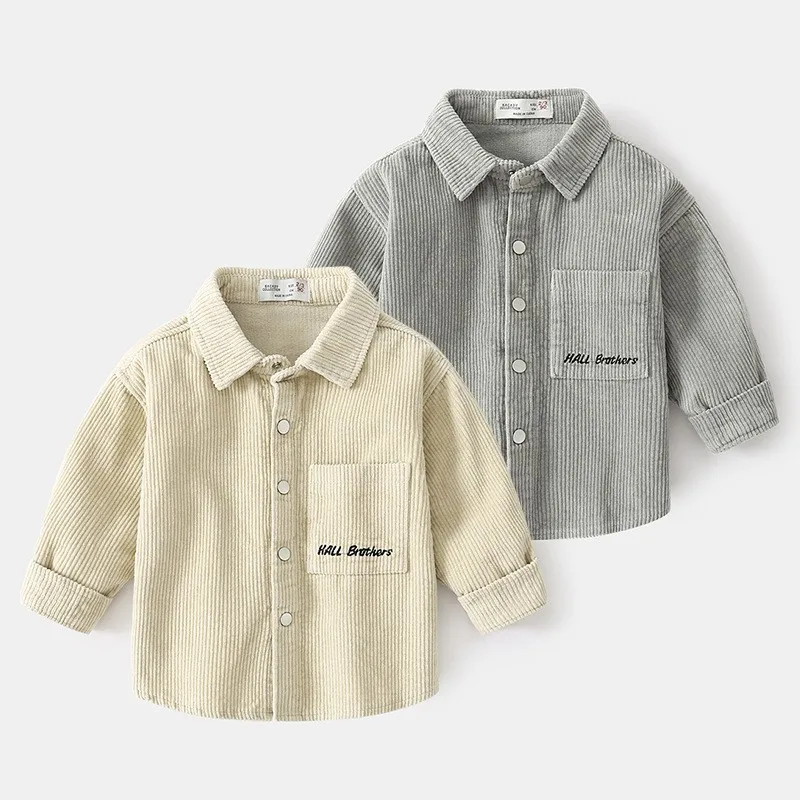 

Spring and Autumn boys' lettered corduroy long-sleeved shirt for children boys' children's jacket3-6Y