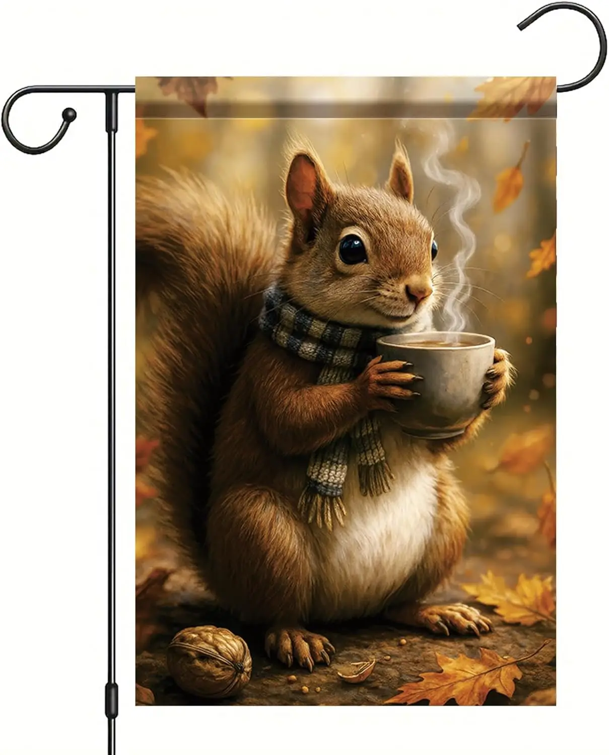 Thanksgiving Fall Garden Flag Squirrel Holding Mug Flag 12x18 Inch Double-Sided Autumn Animal Woodland Yard Banner Outdoor D EEZ