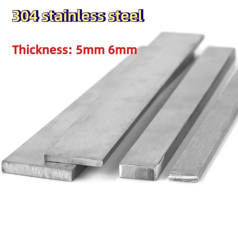 1Pc Length 100/200/300/500mm 304 Stainless Steel Flat Bar Flat Plate Sheet Thickness 5/6mm Width 10/15/20/25/30/40/50/60/80mm