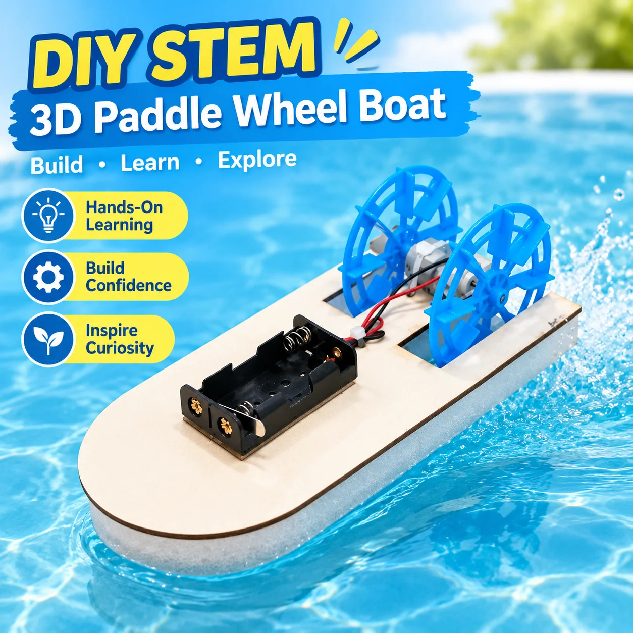 DIY STEM 3D Paddle Wheel Boat Model Kit Kids Science Experiment Electric Boat Handmade Assembling Technology Production