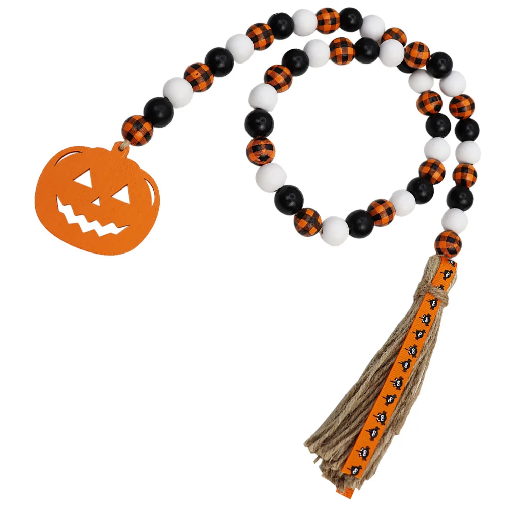 

1Pcs Rustic Pumpkin Wood Bead Garland Tassel Halloween Wall Hanging Decoration Festival Home Ornament Wood Bead Garland