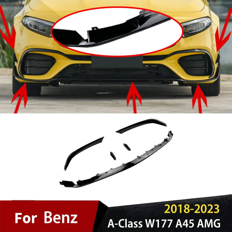 

Для Mercedes Benz A-Class W177 A45 AMG 2018 2019 2020 2021 2022 2023, спойлер на передний бампер, нижний сплиттер, аксессуары
