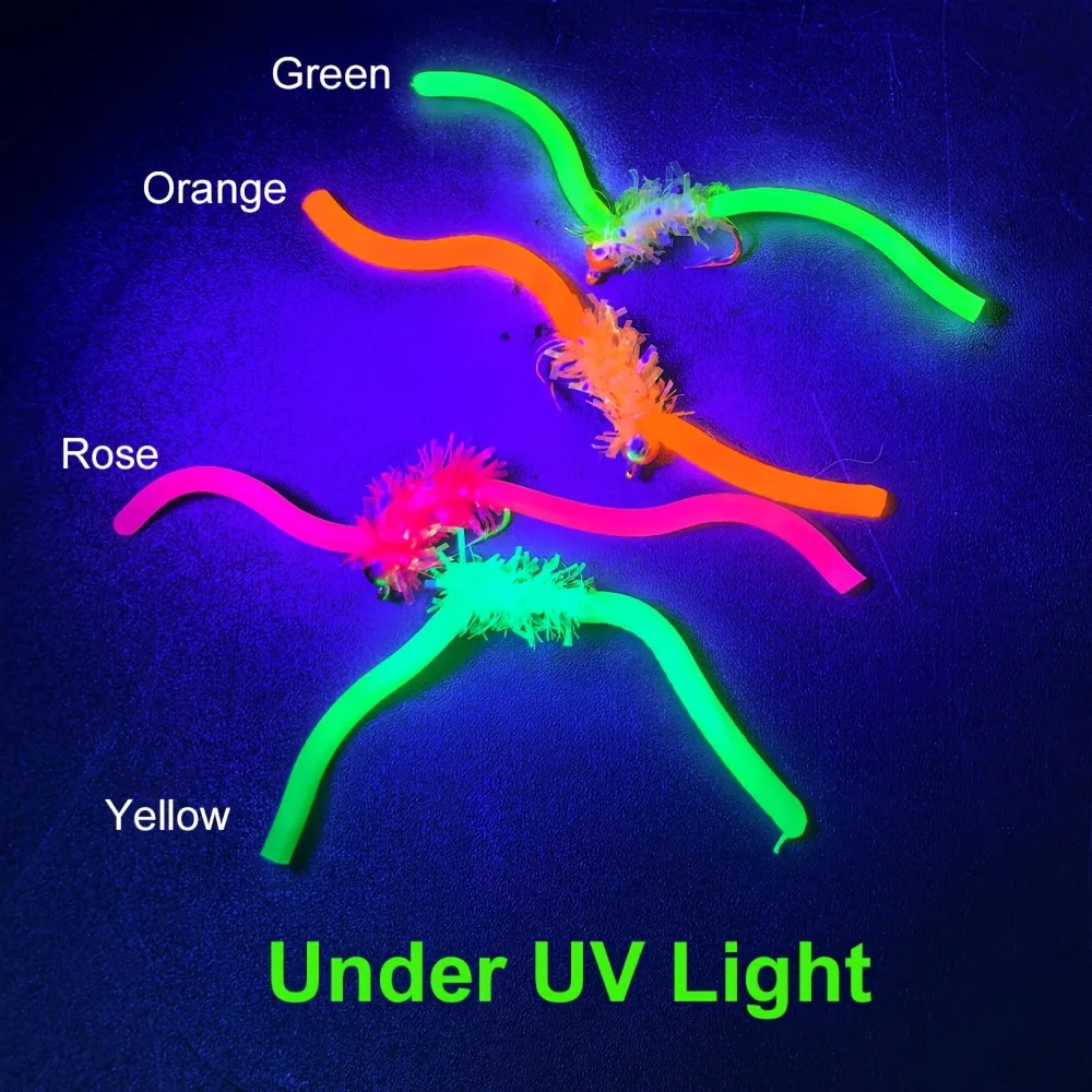 6 Stück UV San Juan Wurm Fliegen mit Messingperlenkopf, Squirmy Worm Nymphenfliegen, Regenwurmfliegen für Forellen-, Barsch- und Karpfenangeln, Fliegenköder – Detail 5