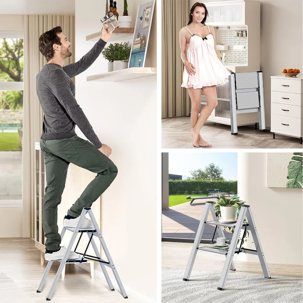 Imagem -06 - Household Folding Aluminum Ladder Herringbone Ladder Two-step Staircase Telescopic Stools