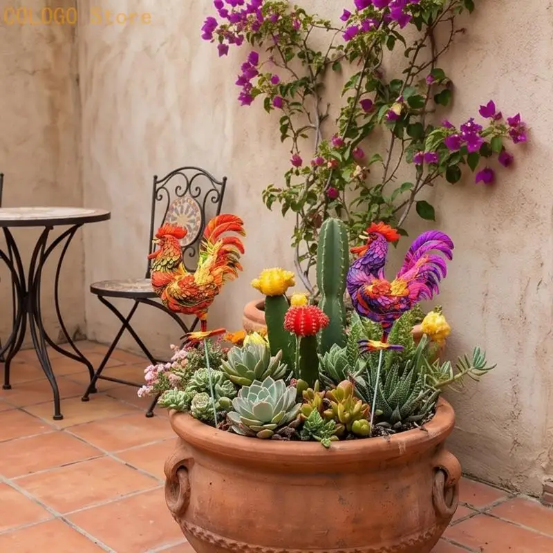 Porch Pot Garden Stakes, 4 Piece Metal Yard Display Set for Deck Containers, Soil Edges and Flower Row Layouts D0LD