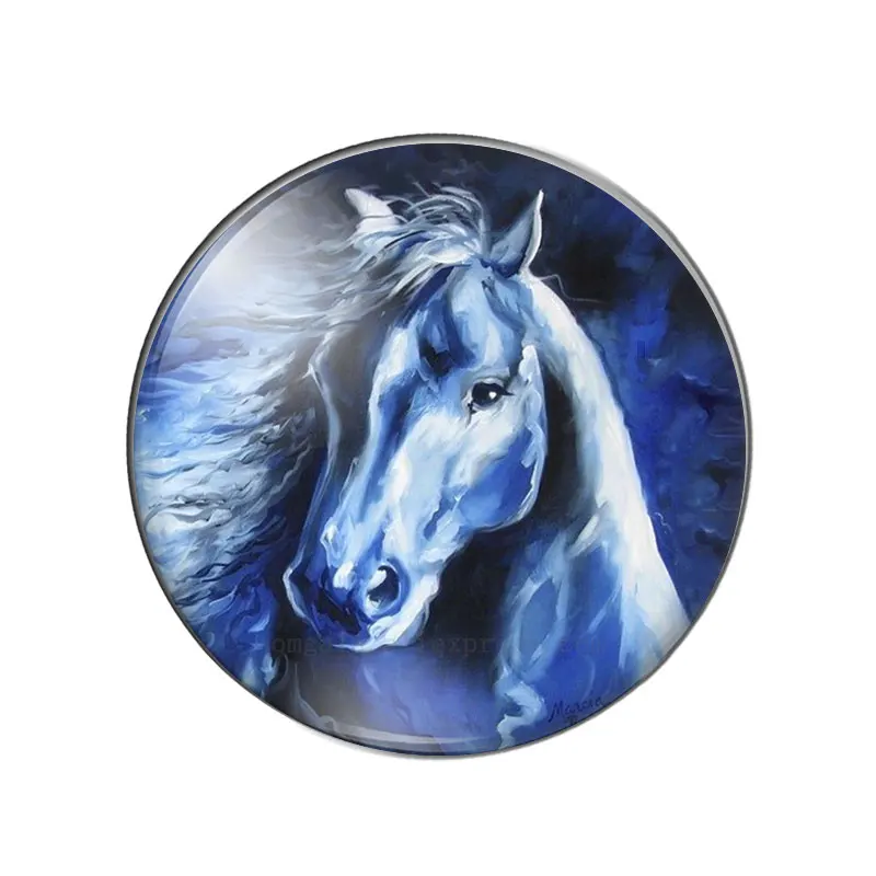 Watercolor horse paintings 10pcs 12mm/18mm/20mm/25mm Round photo glass cabochon demo flat back Making findings