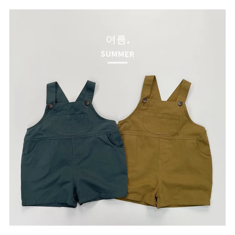 

Kids Solid Color Overalls Shorts 2 Colors Casual Suspender Pants for Boys Girls Summer