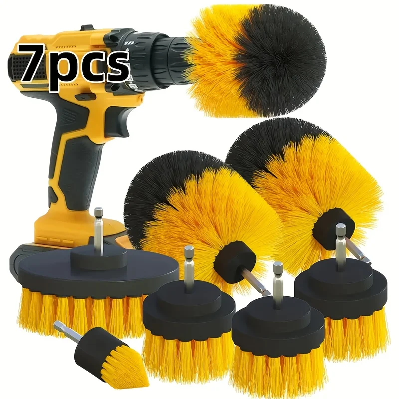 7-Piece Drill Brush Attachment Set – Reusable, durable plastic; suitable for cleaning yards, cars,general household cleaning.