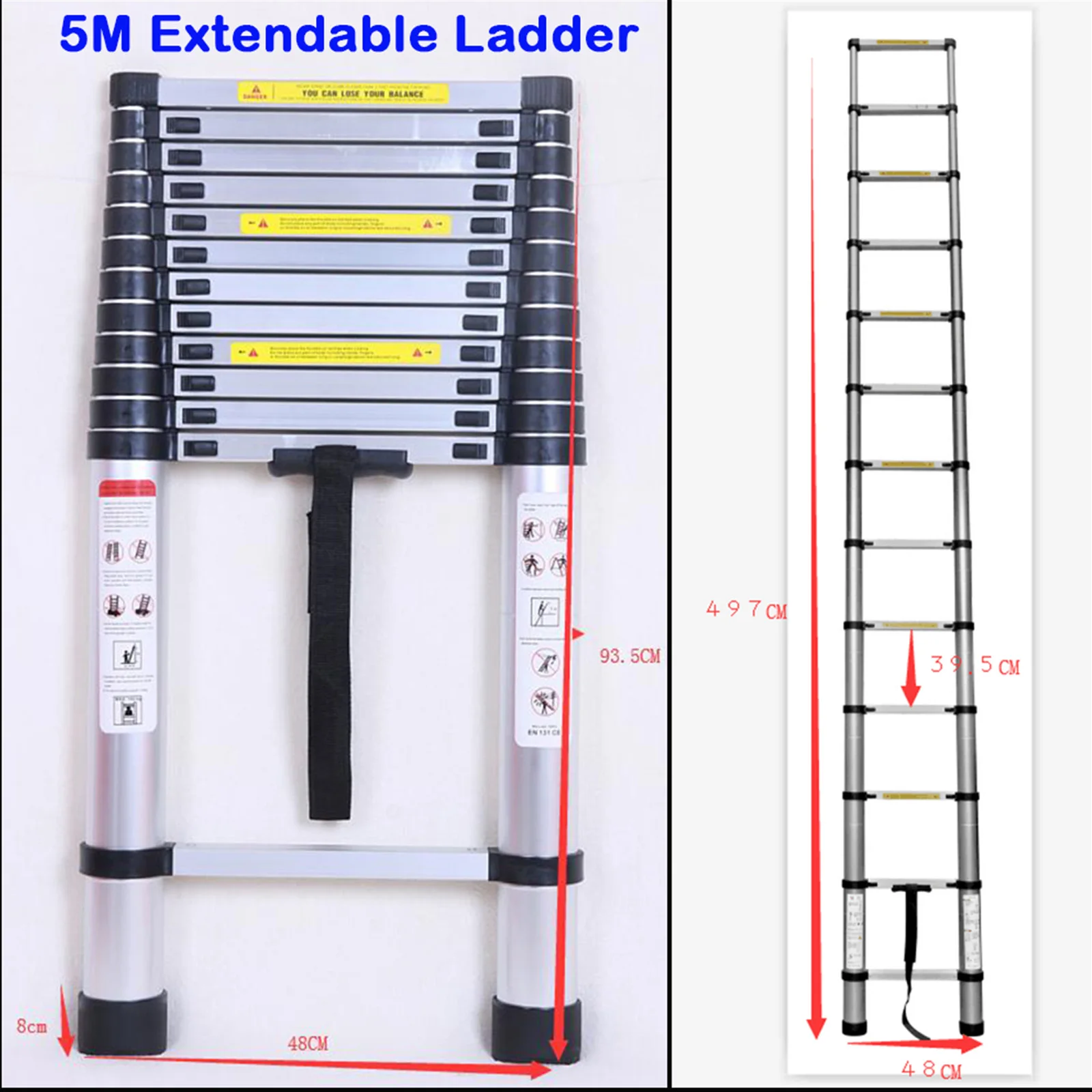 Dayplus 5m escada telescópica 16.4ft multi-purpose de alumínio leve dobrável escada antiderrapante extensível resistente casa loft ferramenta