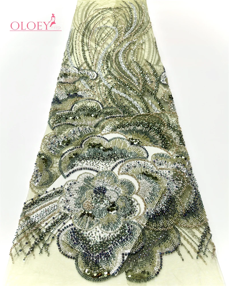 

Luxury French Mesh Lace Fabric Beaded Sequins African Nigerian Wedding Dresses Embroidery Sewing Material 2026