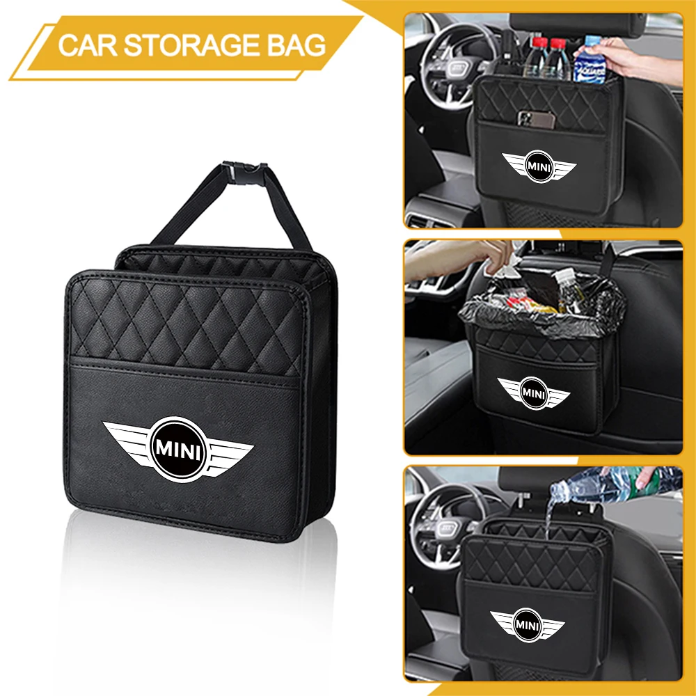 Bolsa Organizadora Dobrável para Encosto de Banco com Logotipo de Carro para MINI Cooper S JCW WORKS R55 R56 F55 F56 R57 R58 R59 R60