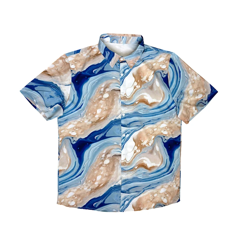 

2025 New Mens Short Sleeve Button-Down Shirt Geometric Ethnic Pattern Casual Summer Fashion Streetwear Tops for Men