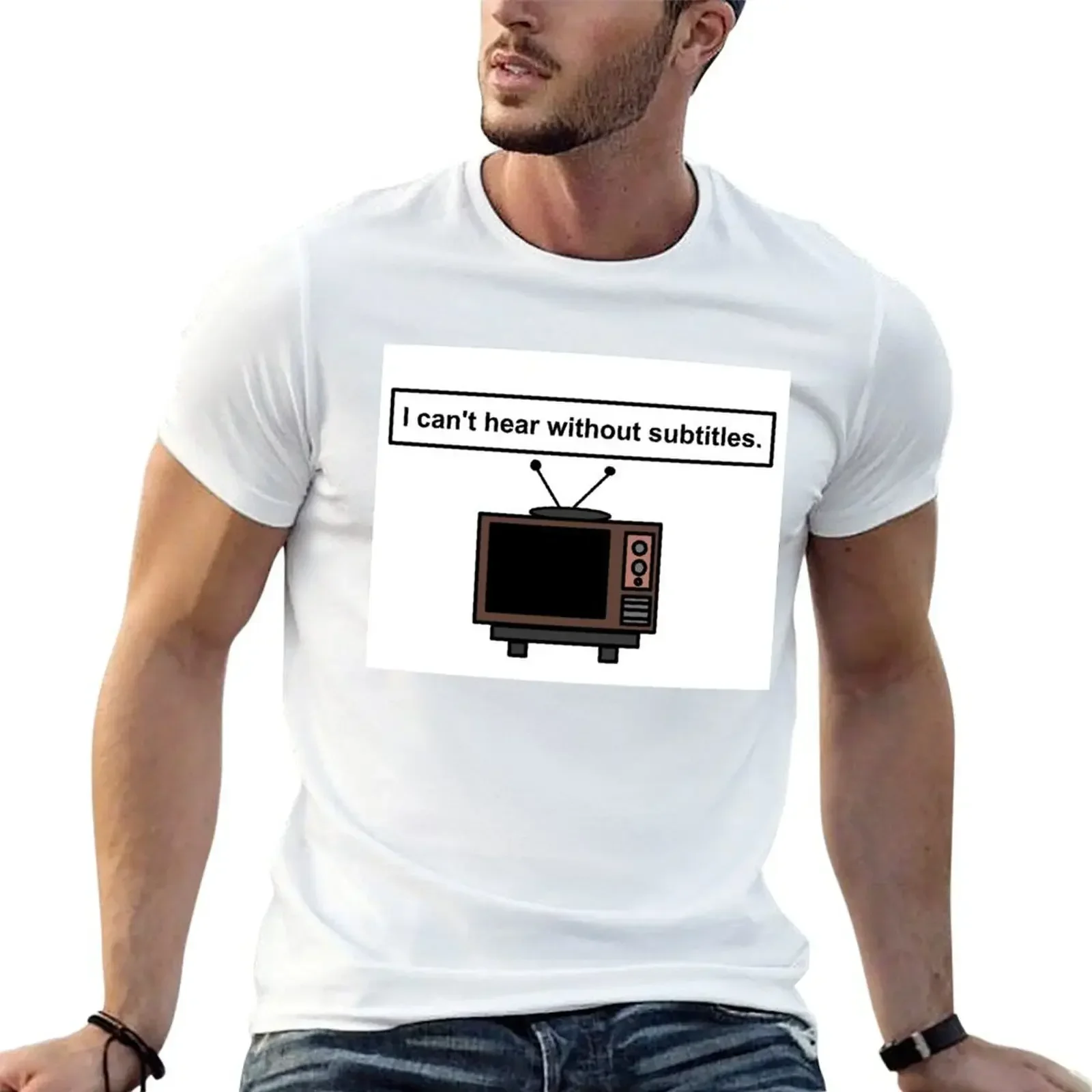 TV Subtitles Design T-Shirt blue archive vintage t shirts man clothes fitted t shirts for men