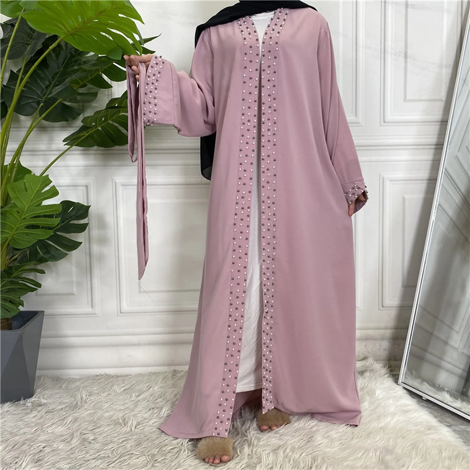 Abayas For Women Dubai Fashion Elegant Turkey Robe Femme Musulmane Caftan Marocain Ramadan Muslim Lace Up Cardigan Robe