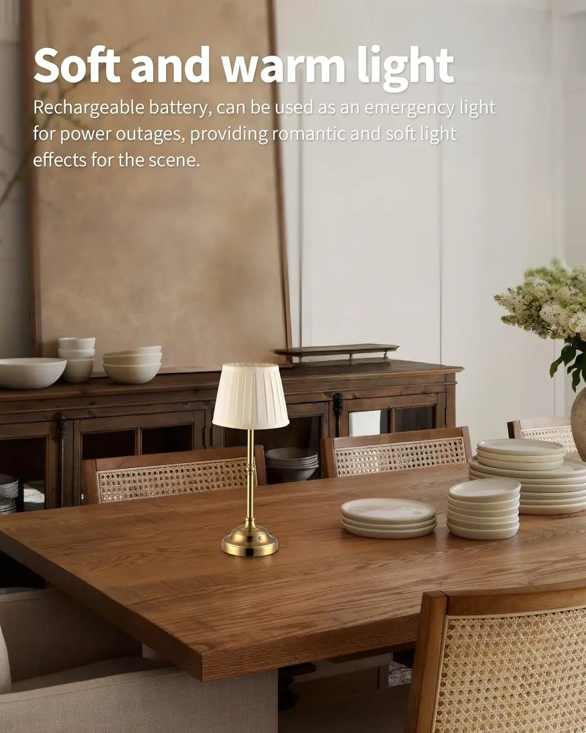 Set di 2 Lampade da Tavolo LED Senza Fili, Ricaricabili e Dimmerabili con Paralume in Tessuto per Camera da Letto e Sala da Pranzo