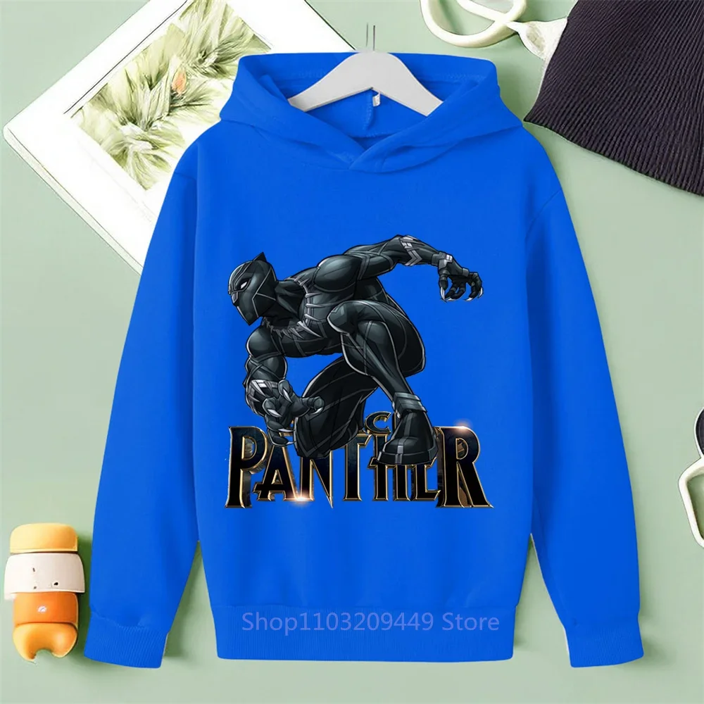 Avengers Black Panther Kids Hoodie Set Marvel Cartoon Boys Girls Autumn And Winter Hooded Toddler Long Sleeve Clothes 2024