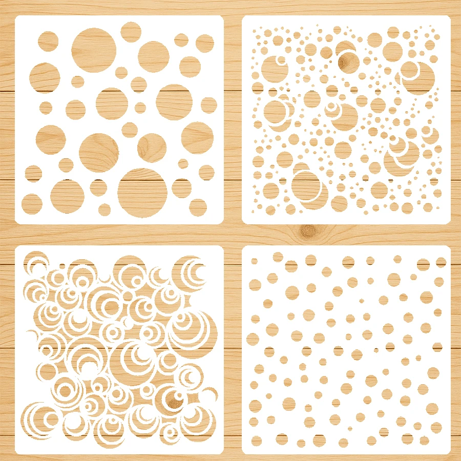 Pochoir à motif de points circulaires de 5.1 pouces, 4 pièces, pour peinture sur bois, tissu, papier, décoration murale