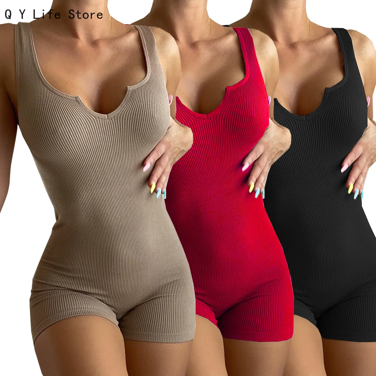 2022 verão macacão sexi thread v-neck magro casual macacão feminino curto corpo ternos