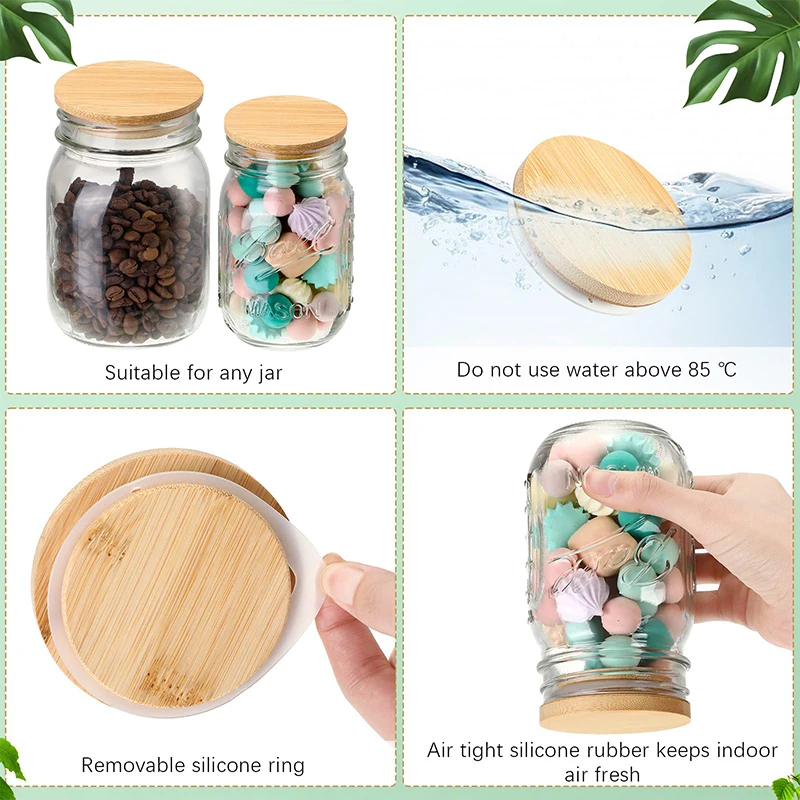 40 Pieces Bamboo Mason Jar Lids Storage Canning Jar Lids Reusable Bamboo Lids for Mason Jars for Home Kitchen