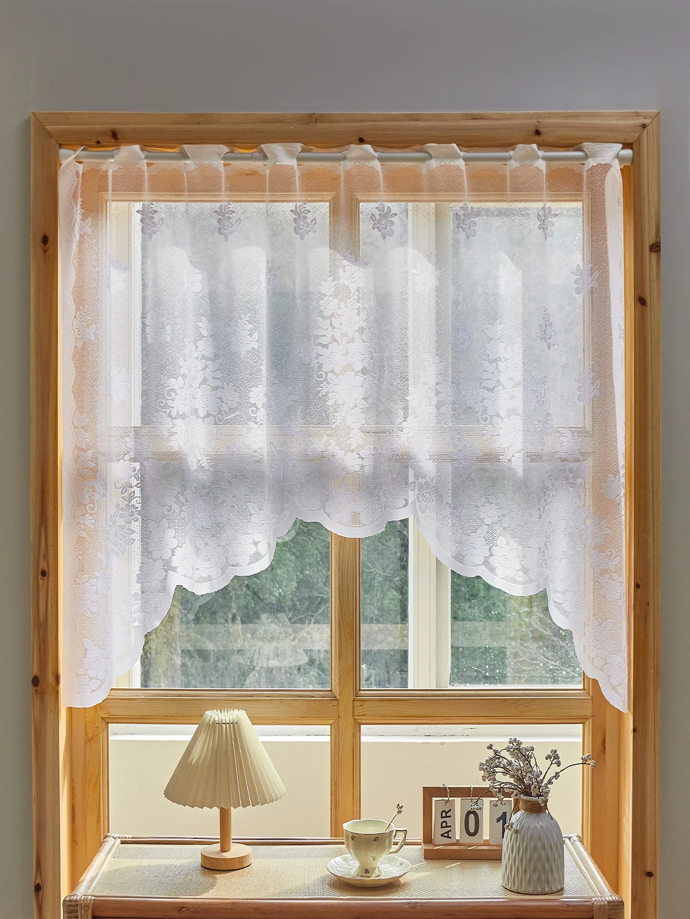 Einfache Spitze kleine Blume Kaffee Vorhang rustikale Spitze Blumen Vorhänge Küche Wohnzimmer Fenster Dekoration kleine Vorhänge