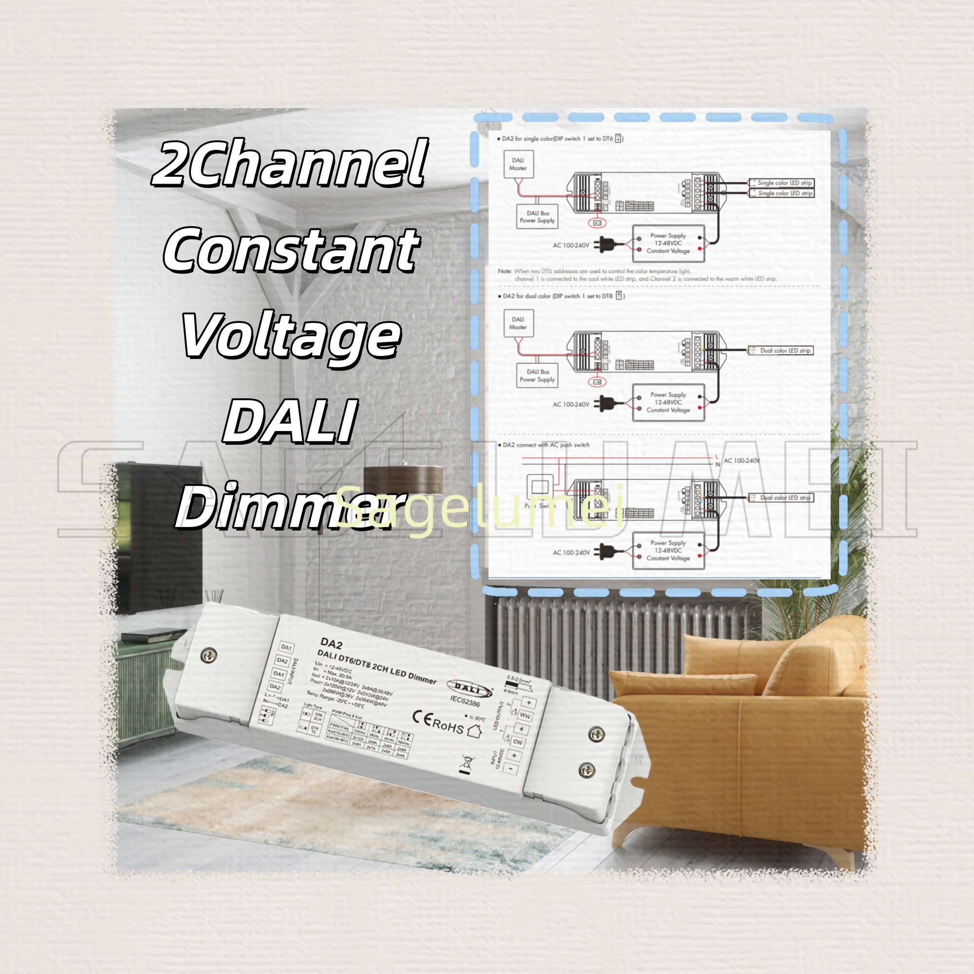 SKYDANCE DALI 2CH Constant Voltage LED Dimmer DC12-48V DT6/DT8 2 Modes DALI Dimmer For Dimming Color Temperature LED Strip Light