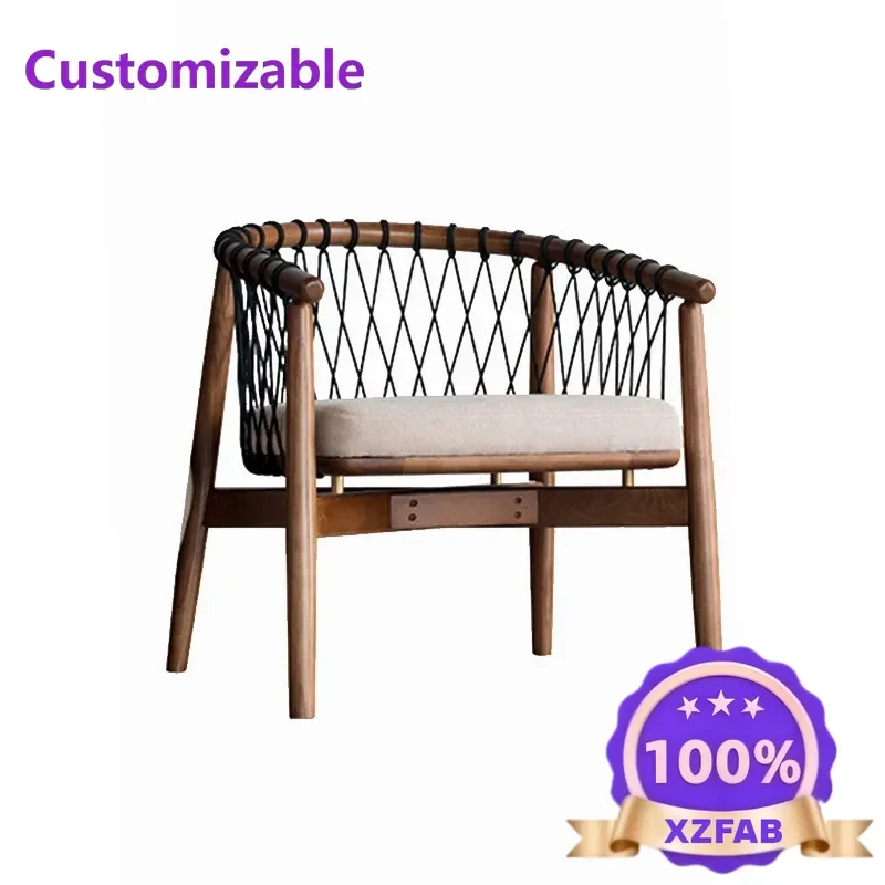 Factory Direct 2026 Solid wood sofa chair woven backrest  living room small apartment single  simple balcony leisure chair readi