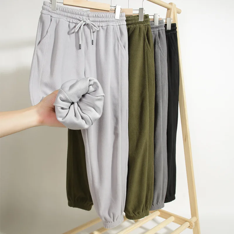 Winter Men's Daily Thicken Sweatpants Warm Cold Protection Fleece Pencil Pants Casual Sports Pants