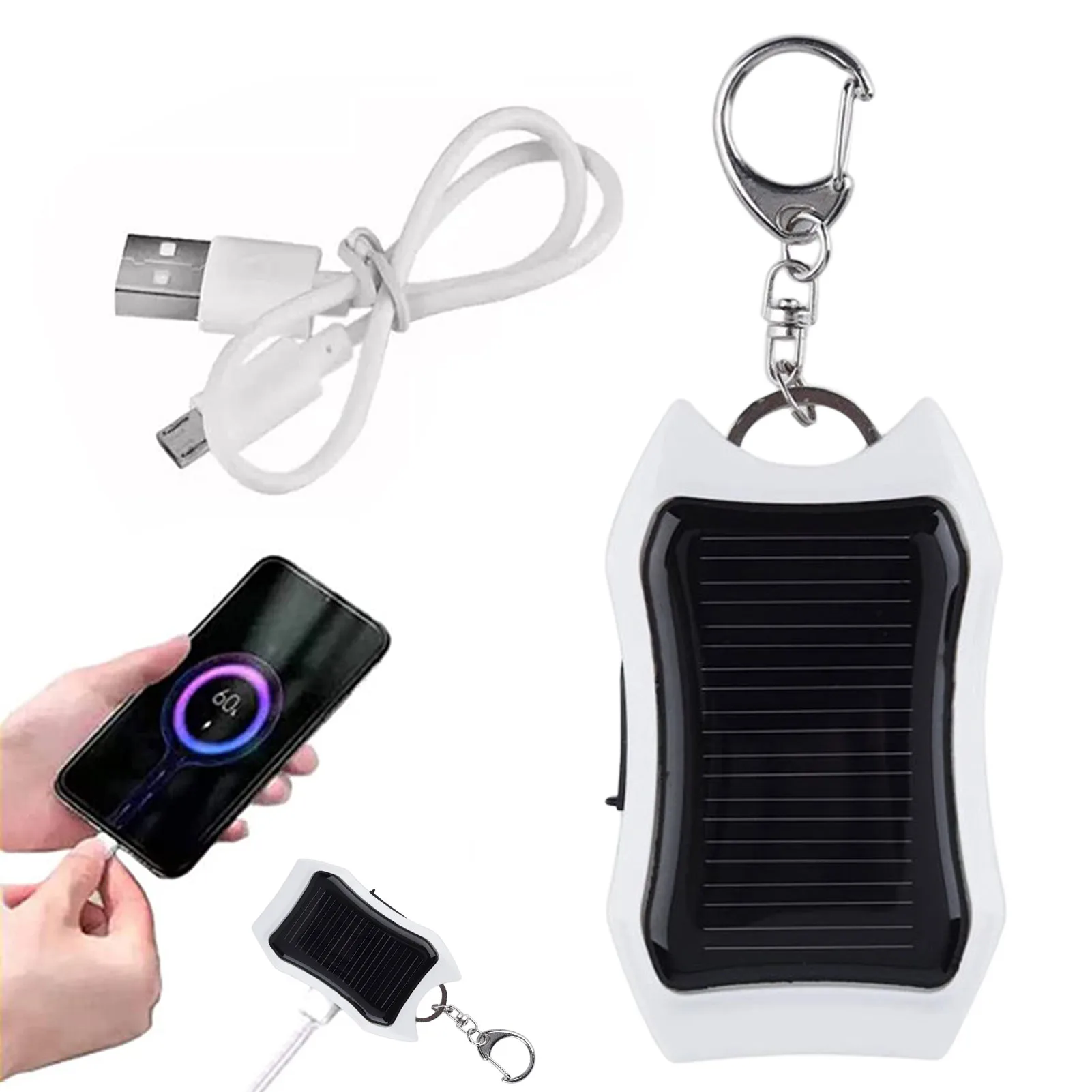 Solar Power Bank Keychain Charger With 3 LED Lights Solar Power Bank 1500mAh Large-capacity Battery Backup Power Mini Portable