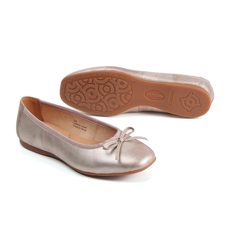 Keerygo Women's Genuine Leather Flat Shoes with Bow Decor, Arch Support Comfort Slip On Flats, 4 Colors Available