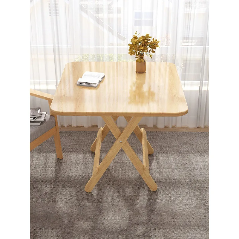 Solid wood foldable  dining t able household small apartment  simple stall folding te playing cards square tab le round
