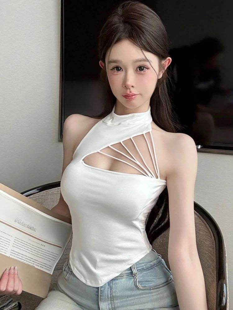 Summer Outfit Irregular Shoulder Strap Vest Women's Inner Wear Pad Sexy Spicy Girl Commute Style Casual Outerwear