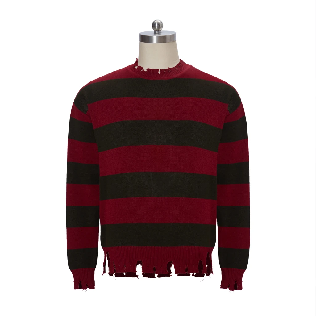 Horrorfilm Cosplay Kostüm Rot Gestrickter Gestreifter Pullover Outfits Halloween Gruseliges Thema Party Karneval Top Jacke
