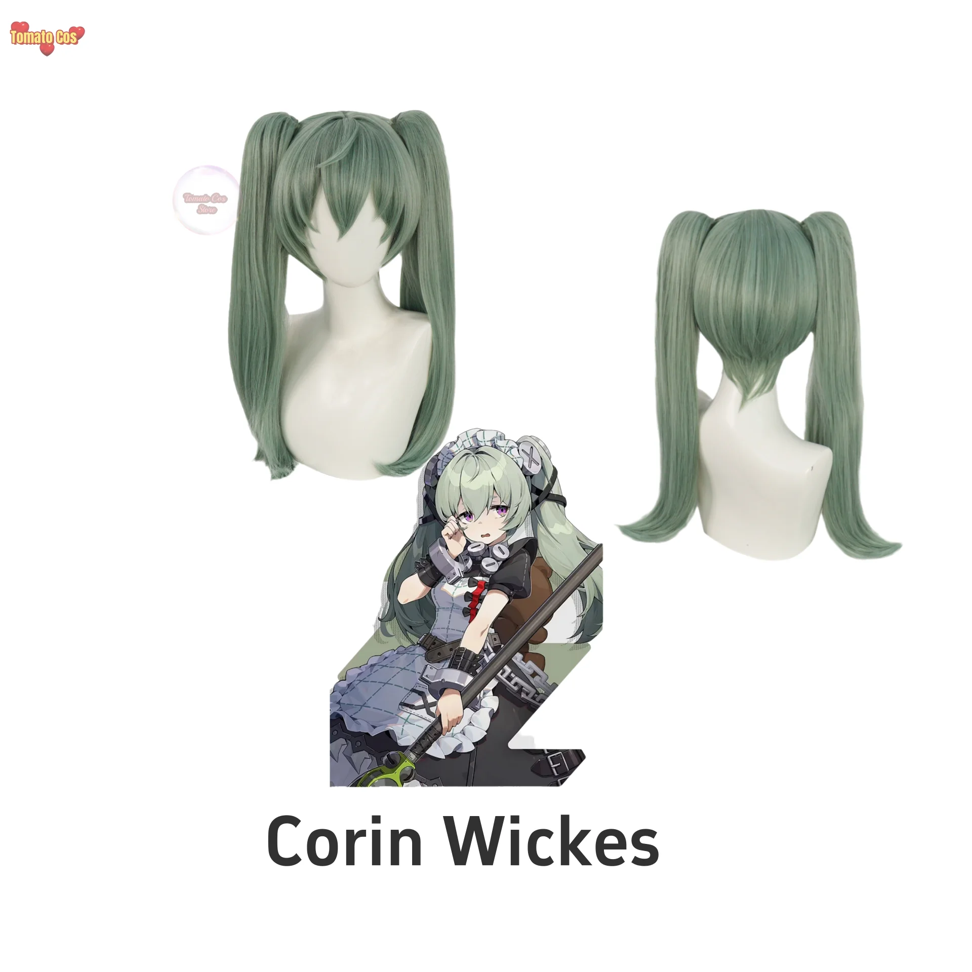 Game Zenless Zone Zero Corin Wickes Cosplay Wig Corin Cosplay Matcha Green Twin Tail Hair 56cm Halloween Carnival Prop Role Play