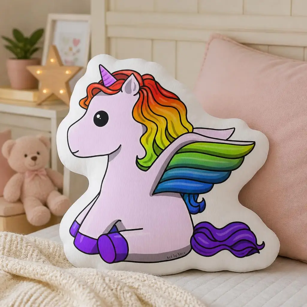 Rainbow Unicorn Throw Pillow Irregular Stuffed Cushion Cute Winged Fantasy Decor for Bedroom Sofa Kids Room Nursery Gift